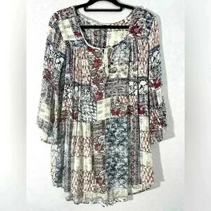 Billabong Womens 3 Fourths Sleeve Paisley Print Boho Tunic Top Size S Multicolor